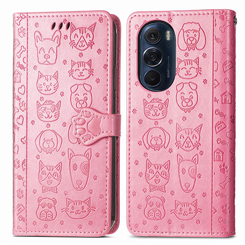 Coque Portefeuille Motif Fantaisie Livre Cuir Etui Clapet S03D pour Motorola Moto Edge Plus (2022) 5G Rose