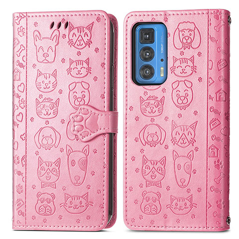 Coque Portefeuille Motif Fantaisie Livre Cuir Etui Clapet S03D pour Motorola Moto Edge S Pro 5G Rose