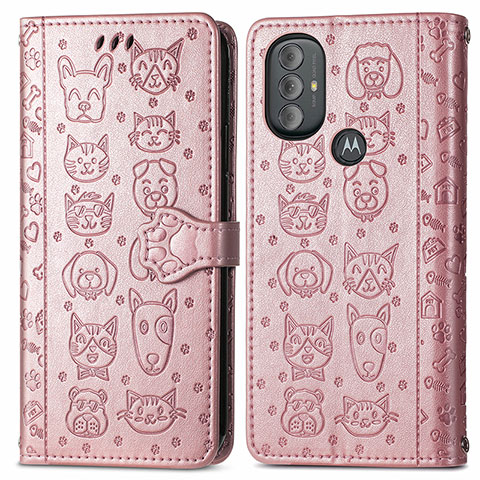 Coque Portefeuille Motif Fantaisie Livre Cuir Etui Clapet S03D pour Motorola Moto G Play (2023) Or Rose