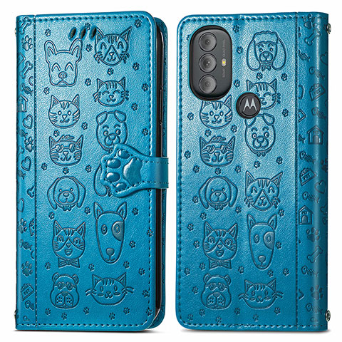 Coque Portefeuille Motif Fantaisie Livre Cuir Etui Clapet S03D pour Motorola Moto G Play Gen 2 Bleu