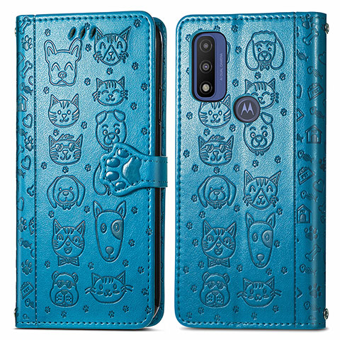 Coque Portefeuille Motif Fantaisie Livre Cuir Etui Clapet S03D pour Motorola Moto G Pure Bleu