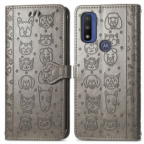 Coque Portefeuille Motif Fantaisie Livre Cuir Etui Clapet S03D pour Motorola Moto G Pure Gris