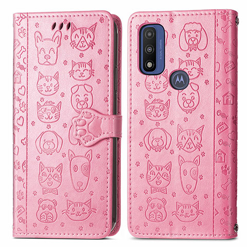 Coque Portefeuille Motif Fantaisie Livre Cuir Etui Clapet S03D pour Motorola Moto G Pure Rose