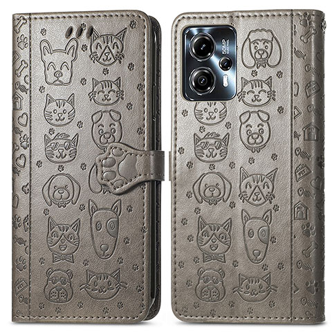 Coque Portefeuille Motif Fantaisie Livre Cuir Etui Clapet S03D pour Motorola Moto G13 Gris