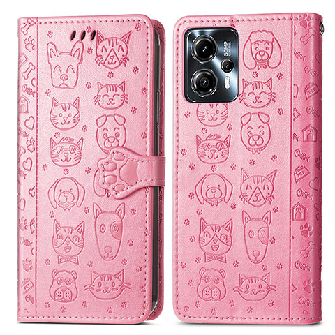 Coque Portefeuille Motif Fantaisie Livre Cuir Etui Clapet S03D pour Motorola Moto G23 Rose