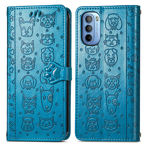 Coque Portefeuille Motif Fantaisie Livre Cuir Etui Clapet S03D pour Motorola Moto G31 Bleu