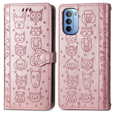 Coque Portefeuille Motif Fantaisie Livre Cuir Etui Clapet S03D pour Motorola Moto G31 Or Rose