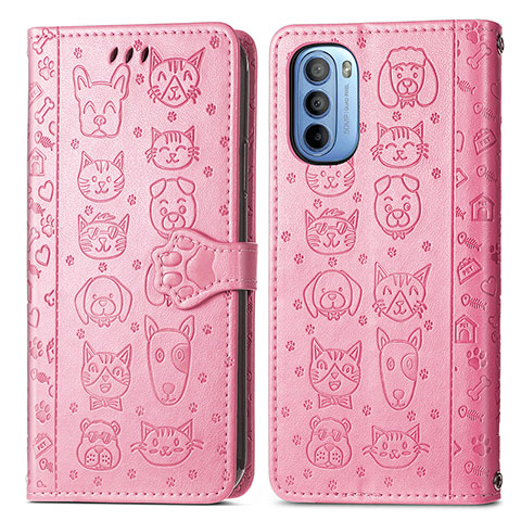 Coque Portefeuille Motif Fantaisie Livre Cuir Etui Clapet S03D pour Motorola Moto G31 Rose