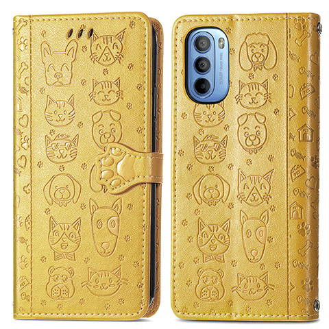 Coque Portefeuille Motif Fantaisie Livre Cuir Etui Clapet S03D pour Motorola Moto G41 Jaune