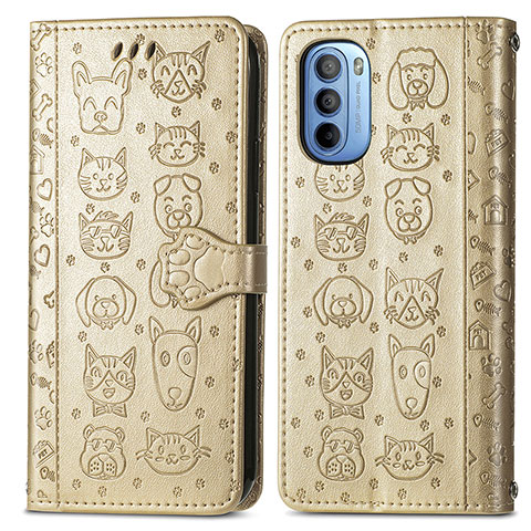 Coque Portefeuille Motif Fantaisie Livre Cuir Etui Clapet S03D pour Motorola Moto G41 Or