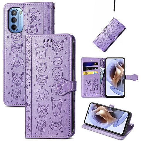 Coque Portefeuille Motif Fantaisie Livre Cuir Etui Clapet S03D pour Motorola Moto G41 Violet