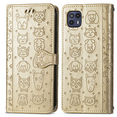 Coque Portefeuille Motif Fantaisie Livre Cuir Etui Clapet S03D pour Motorola Moto G50 5G Or