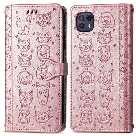 Coque Portefeuille Motif Fantaisie Livre Cuir Etui Clapet S03D pour Motorola Moto G50 5G Or Rose