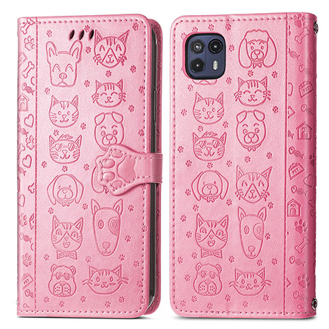 Coque Portefeuille Motif Fantaisie Livre Cuir Etui Clapet S03D pour Motorola Moto G50 5G Rose