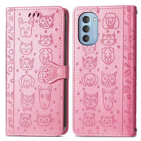 Coque Portefeuille Motif Fantaisie Livre Cuir Etui Clapet S03D pour Motorola Moto G51 5G Rose