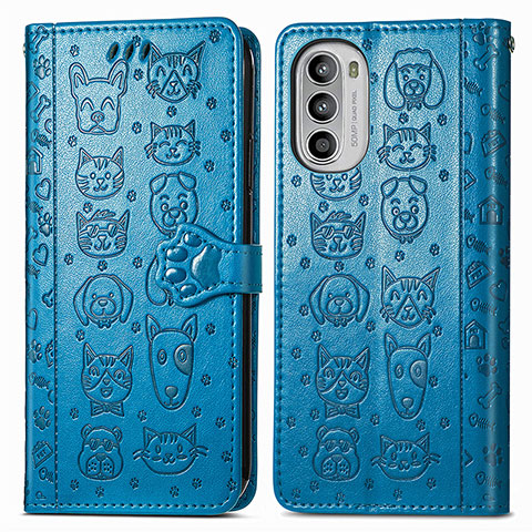 Coque Portefeuille Motif Fantaisie Livre Cuir Etui Clapet S03D pour Motorola Moto G52j 5G Bleu