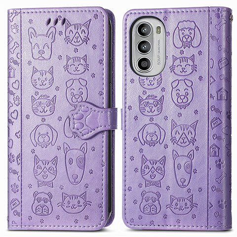 Coque Portefeuille Motif Fantaisie Livre Cuir Etui Clapet S03D pour Motorola Moto G52j 5G Violet