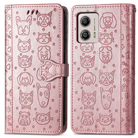 Coque Portefeuille Motif Fantaisie Livre Cuir Etui Clapet S03D pour Motorola Moto G53 5G Or Rose