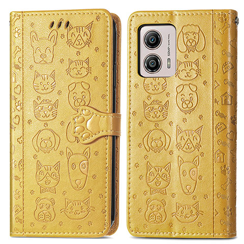 Coque Portefeuille Motif Fantaisie Livre Cuir Etui Clapet S03D pour Motorola Moto G53j 5G Jaune