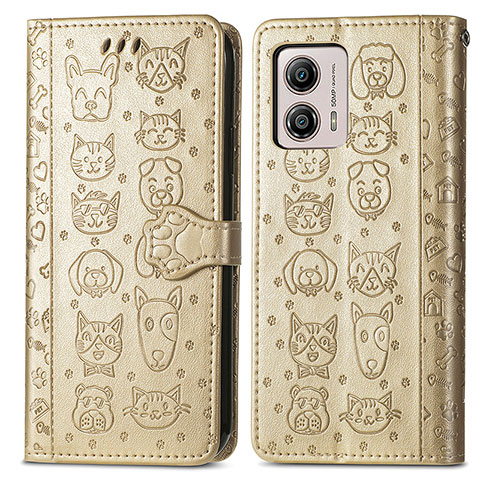 Coque Portefeuille Motif Fantaisie Livre Cuir Etui Clapet S03D pour Motorola Moto G53j 5G Or