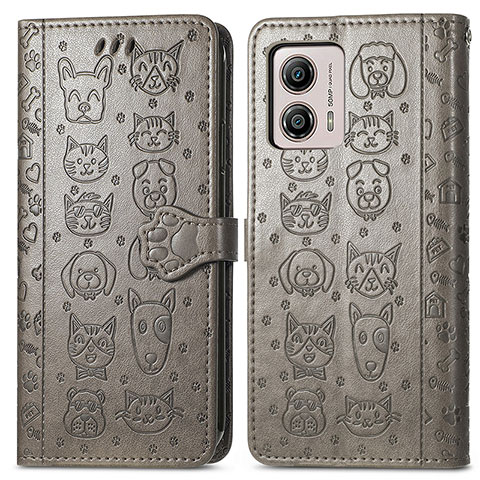 Coque Portefeuille Motif Fantaisie Livre Cuir Etui Clapet S03D pour Motorola Moto G53y 5G Gris