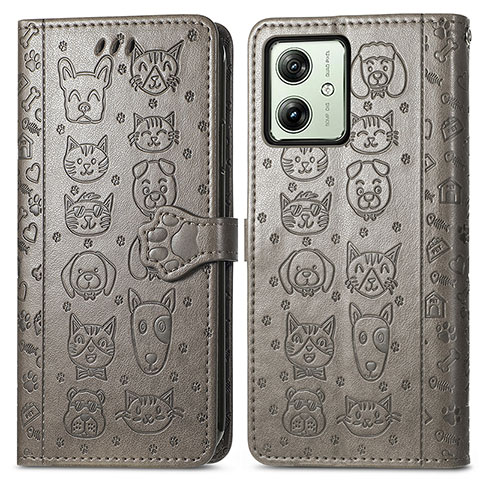 Coque Portefeuille Motif Fantaisie Livre Cuir Etui Clapet S03D pour Motorola Moto G54 5G Gris