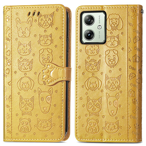 Coque Portefeuille Motif Fantaisie Livre Cuir Etui Clapet S03D pour Motorola Moto G54 5G Jaune