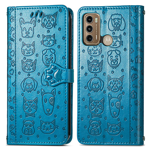 Coque Portefeuille Motif Fantaisie Livre Cuir Etui Clapet S03D pour Motorola Moto G60 Bleu