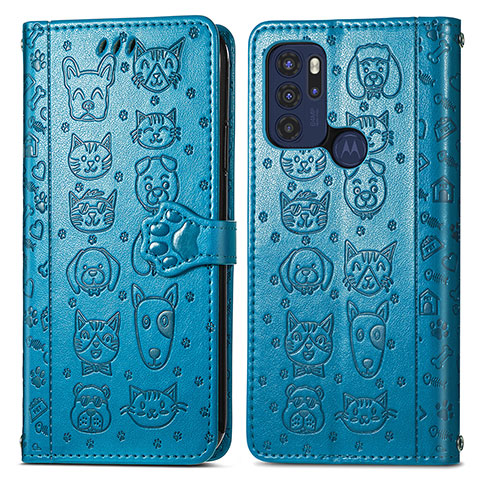 Coque Portefeuille Motif Fantaisie Livre Cuir Etui Clapet S03D pour Motorola Moto G60s Bleu