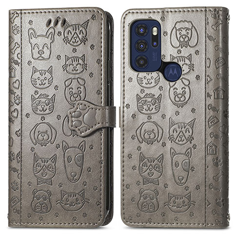 Coque Portefeuille Motif Fantaisie Livre Cuir Etui Clapet S03D pour Motorola Moto G60s Gris