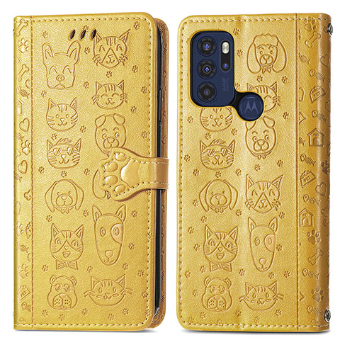 Coque Portefeuille Motif Fantaisie Livre Cuir Etui Clapet S03D pour Motorola Moto G60s Jaune