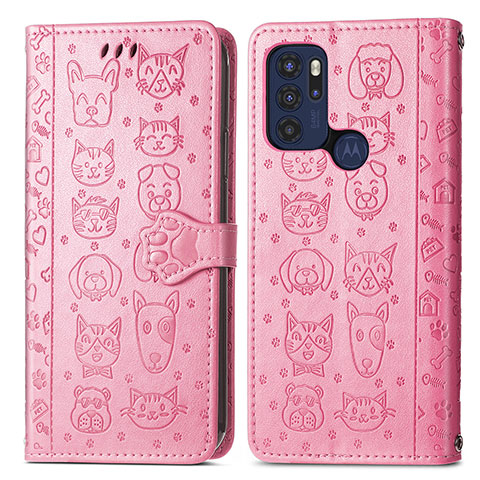 Coque Portefeuille Motif Fantaisie Livre Cuir Etui Clapet S03D pour Motorola Moto G60s Rose