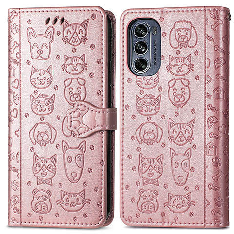 Coque Portefeuille Motif Fantaisie Livre Cuir Etui Clapet S03D pour Motorola Moto G62 5G Or Rose