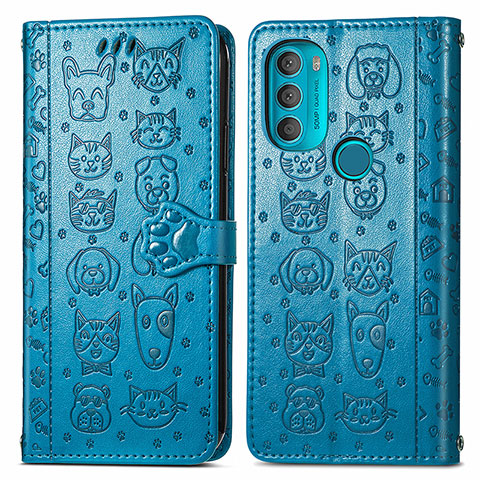 Coque Portefeuille Motif Fantaisie Livre Cuir Etui Clapet S03D pour Motorola Moto G71 5G Bleu