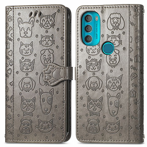 Coque Portefeuille Motif Fantaisie Livre Cuir Etui Clapet S03D pour Motorola Moto G71 5G Gris