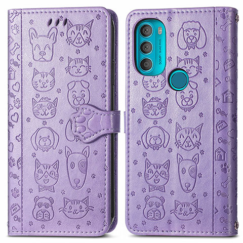 Coque Portefeuille Motif Fantaisie Livre Cuir Etui Clapet S03D pour Motorola Moto G71 5G Violet