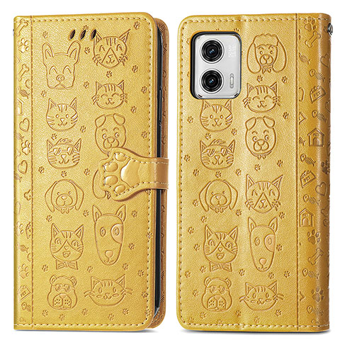 Coque Portefeuille Motif Fantaisie Livre Cuir Etui Clapet S03D pour Motorola Moto G73 5G Jaune