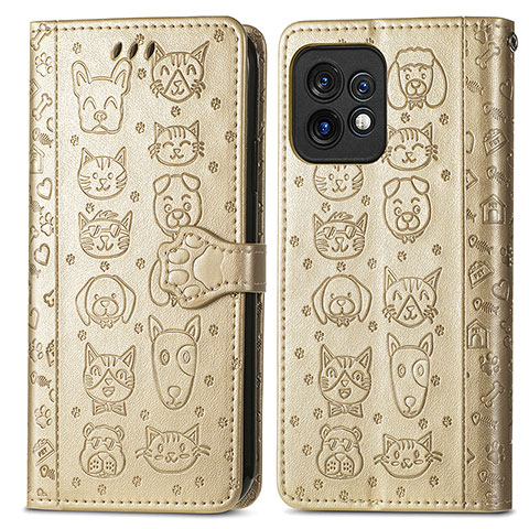 Coque Portefeuille Motif Fantaisie Livre Cuir Etui Clapet S03D pour Motorola Moto X40 5G Or