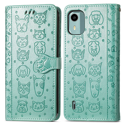 Coque Portefeuille Motif Fantaisie Livre Cuir Etui Clapet S03D pour Nokia C12 Plus Vert