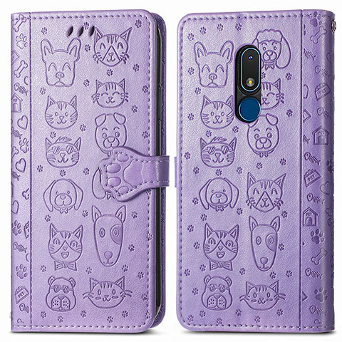 Coque Portefeuille Motif Fantaisie Livre Cuir Etui Clapet S03D pour Nokia C3 Violet