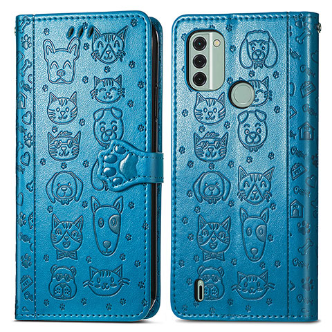 Coque Portefeuille Motif Fantaisie Livre Cuir Etui Clapet S03D pour Nokia C31 Bleu