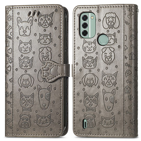 Coque Portefeuille Motif Fantaisie Livre Cuir Etui Clapet S03D pour Nokia C31 Gris