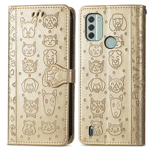 Coque Portefeuille Motif Fantaisie Livre Cuir Etui Clapet S03D pour Nokia C31 Or