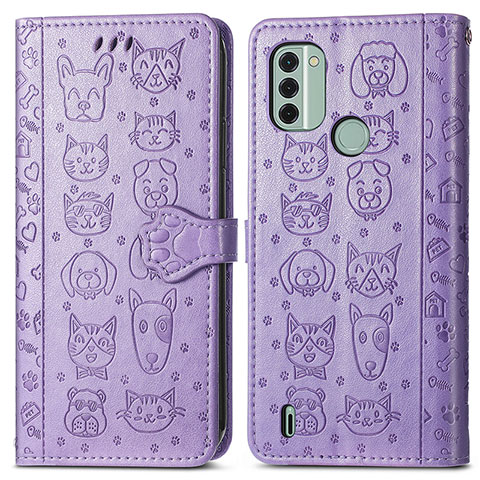 Coque Portefeuille Motif Fantaisie Livre Cuir Etui Clapet S03D pour Nokia C31 Violet