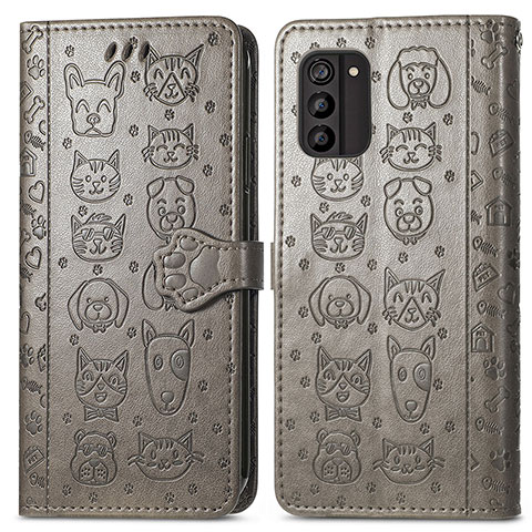 Coque Portefeuille Motif Fantaisie Livre Cuir Etui Clapet S03D pour Nokia G100 Gris