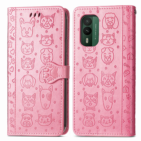 Coque Portefeuille Motif Fantaisie Livre Cuir Etui Clapet S03D pour Nokia XR21 Rose