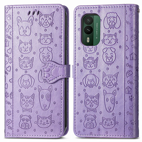 Coque Portefeuille Motif Fantaisie Livre Cuir Etui Clapet S03D pour Nokia XR21 Violet