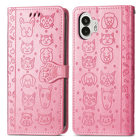 Coque Portefeuille Motif Fantaisie Livre Cuir Etui Clapet S03D pour Nothing Phone 2 Rose