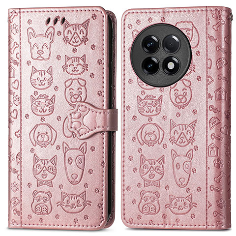 Coque Portefeuille Motif Fantaisie Livre Cuir Etui Clapet S03D pour OnePlus Ace 2 5G Or Rose