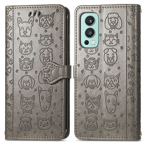 Coque Portefeuille Motif Fantaisie Livre Cuir Etui Clapet S03D pour OnePlus Nord 2 5G Gris